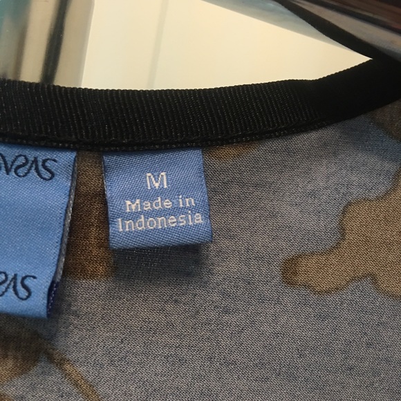 Vera Wang sleeveless blouse blue brown flowers Size M - Picture 4 of 7